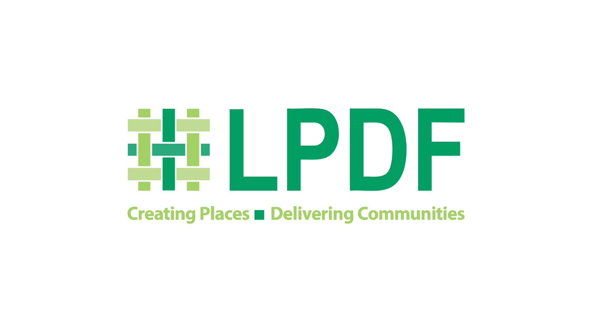 LPDF logo with green geometric symbol of interlocking squares and rectangles, green text reading "Creating Places Delivering Communities"